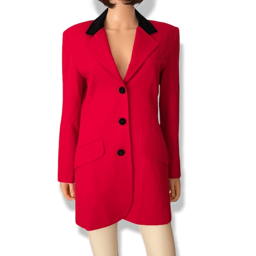 Vintage Casual Corner red wool blazer black velvet collar and buttons